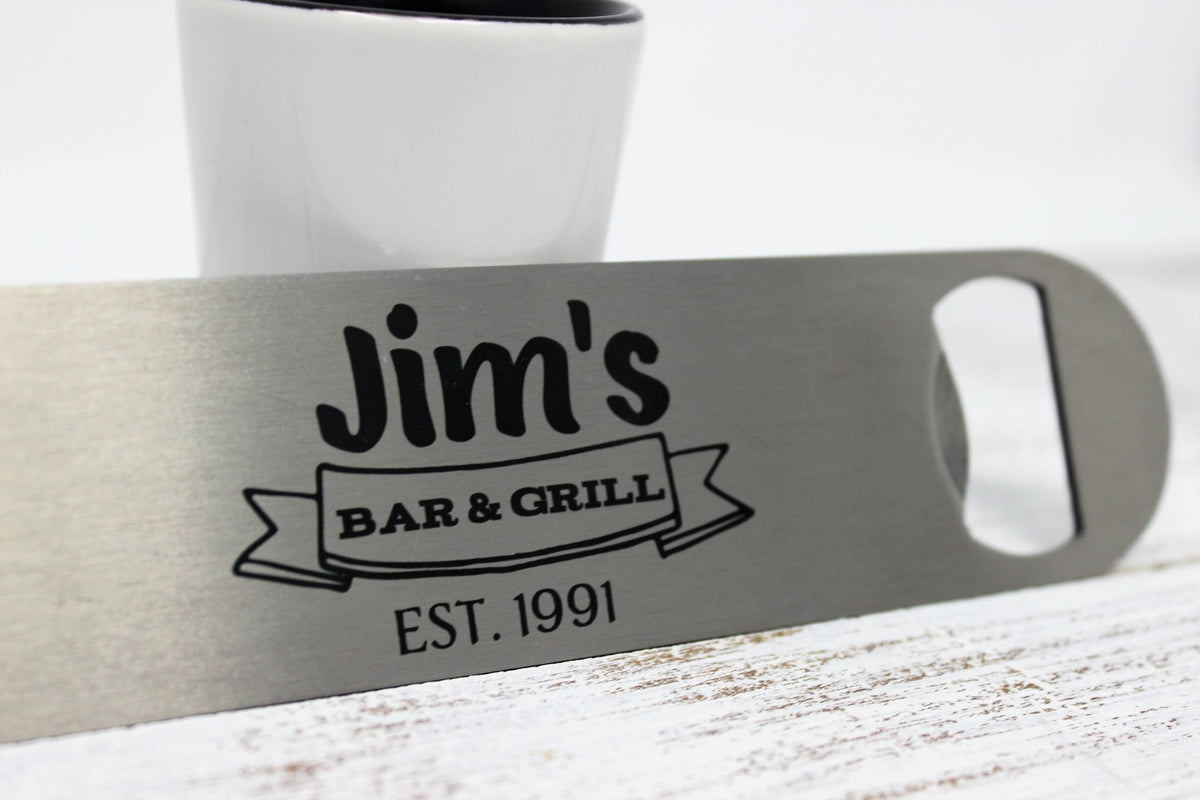 Bottle Openers | Personalized Bottle Opener | Custom Bottle Opener | Wedding Favor | Jim&#39;s Bar | This and That Solutions | Personalized Gifts | Custom Home Décor