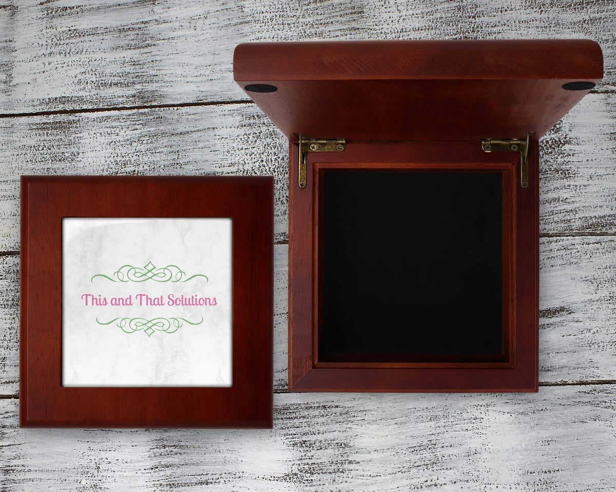 Personalized Mahogany Finished Box w/Hinge Lid | Company Logo - This &amp; That Solutions - Personalized Mahogany Finished Box w/Hinge Lid | Company Logo - Personalized Gifts &amp; Custom Home Decor