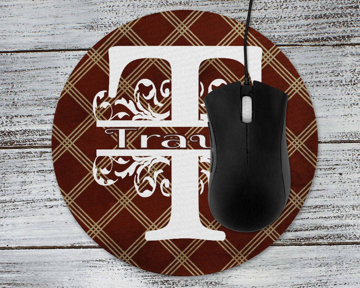 Monogrammed Mouse Pad | Personalized Mouse Pad | Brown Argyle