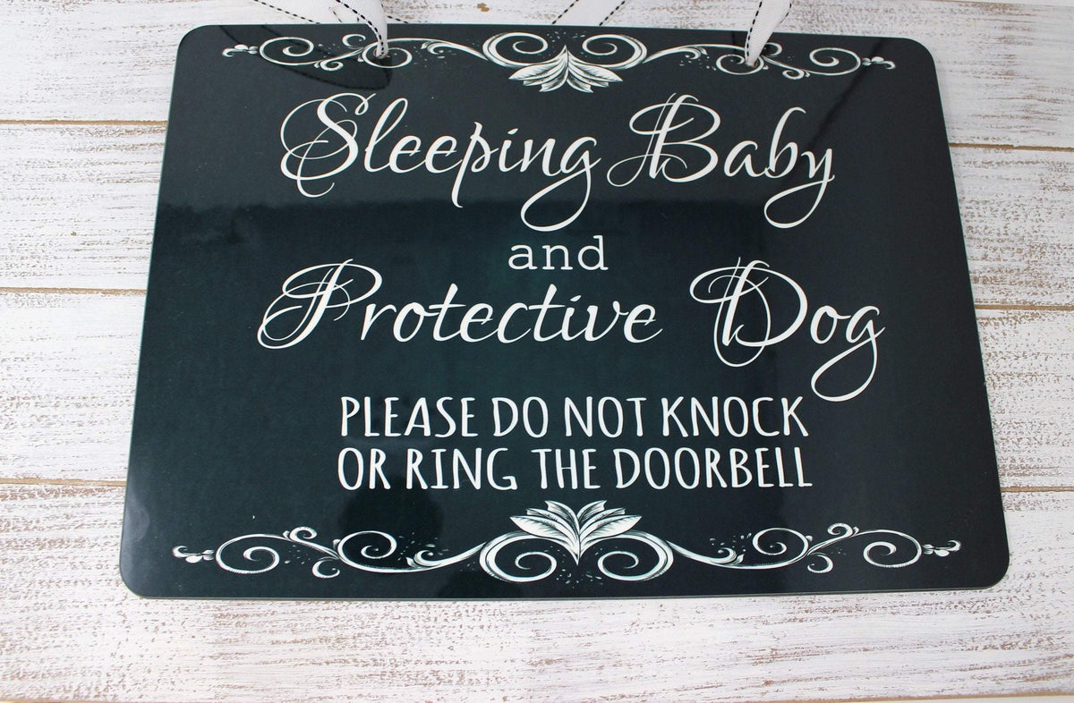 Door Sign | Sleeping Baby &amp; Protective Dog Door Hanger | Do not Disturb Sign | No Soliciting Sign/ Do not Knock Sign | Baby Gift - This &amp; That Solutions - Door Sign | Sleeping Baby &amp; Protective Dog Door Hanger | Do not Disturb Sign | No Soliciting Sign/ Do not Knock Sign | Baby Gift - Personalized Gifts &amp; Custom Home Decor
