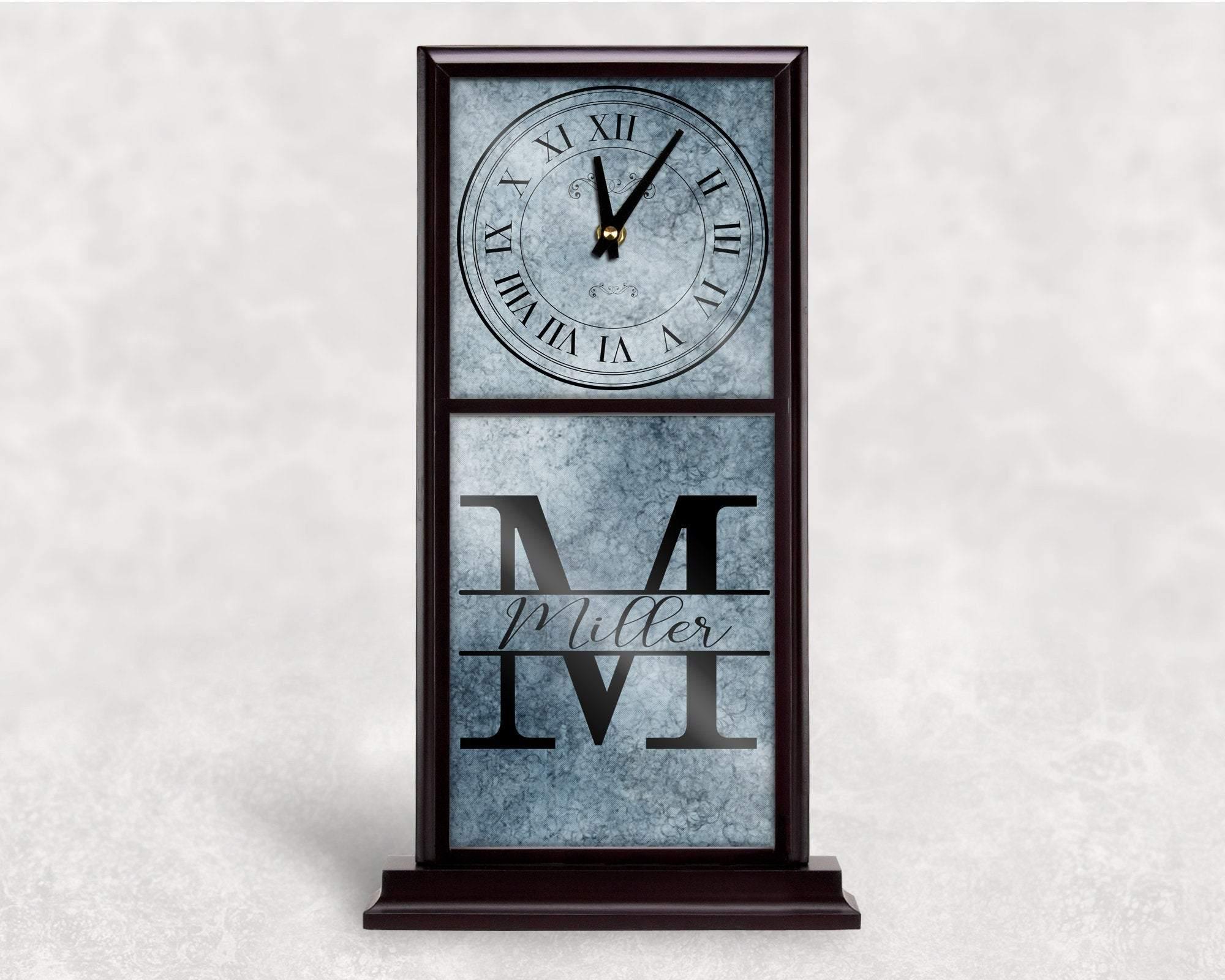 Personalized Mantle Clock | Custom Wall Decor | Blue Monogram - This & That Solutions - Personalized Mantle Clock | Custom Wall Decor | Blue Monogram - Personalized Gifts & Custom Home Decor