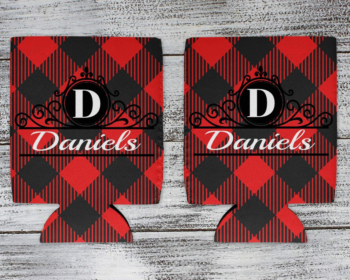 Personalized Drink Beverage Insulator | Monogrammed Cozie | Red and Black Plaid 2 - This &amp; That Solutions - Personalized Drink Beverage Insulator | Monogrammed Cozie | Red and Black Plaid 2 - Personalized Gifts &amp; Custom Home Decor