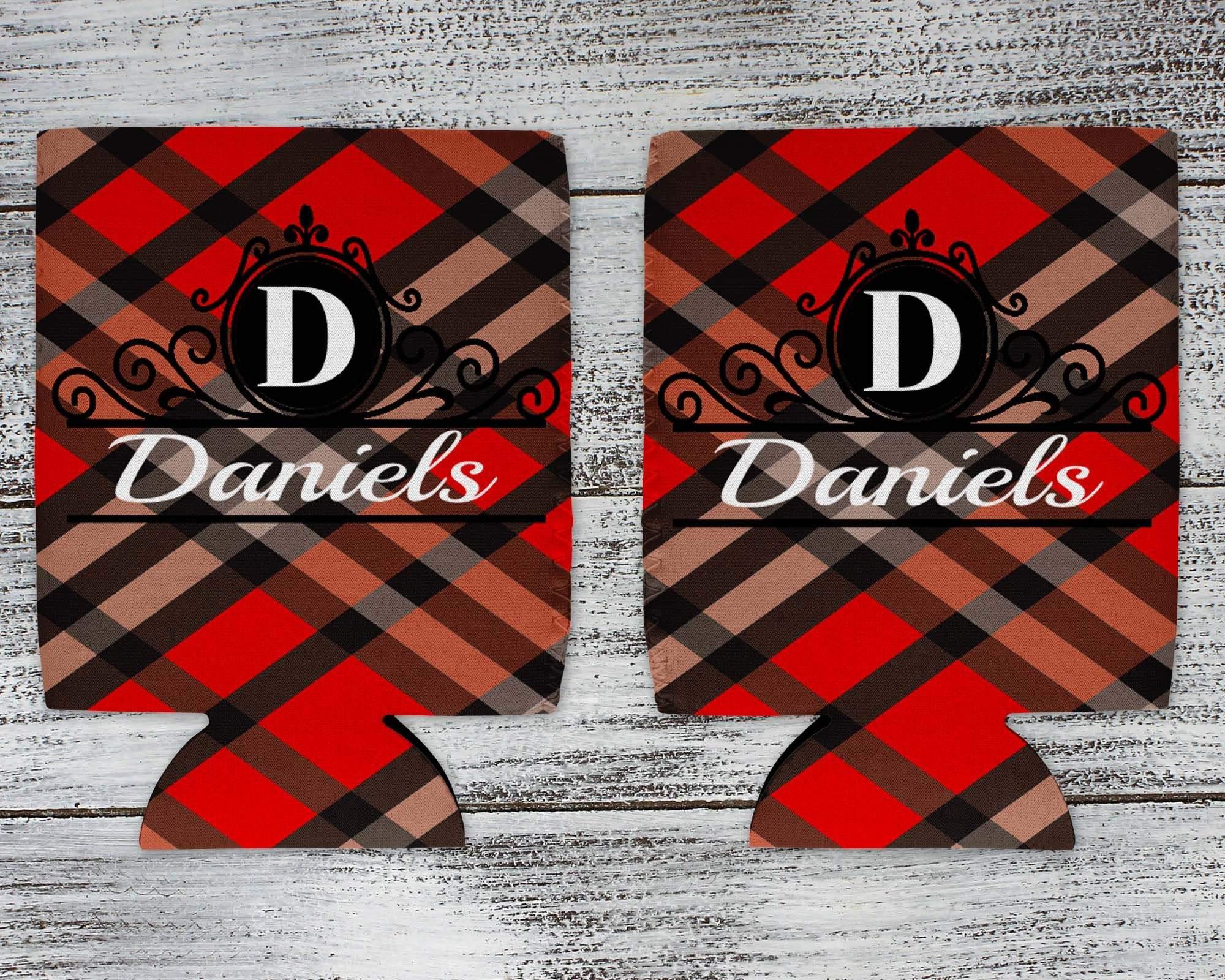 Personalized Drink Beverage Insulator | Monogrammed Cozie | Red and Black Plaid 1 - This & That Solutions - Personalized Drink Beverage Insulator | Monogrammed Cozie | Red and Black Plaid 1 - Personalized Gifts & Custom Home Decor