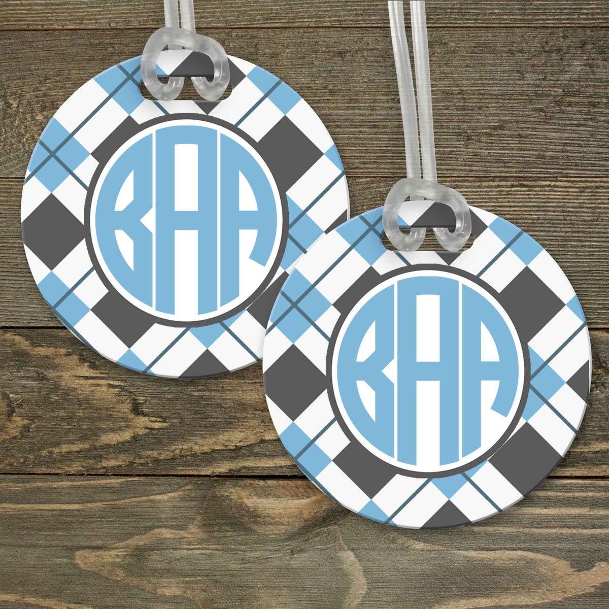This &amp; That Solutions - Personalized Luggage Tag | Custom Monogram Bag Tag | Light Blue Argyle - Personalized Gifts &amp; Custom Home Decor