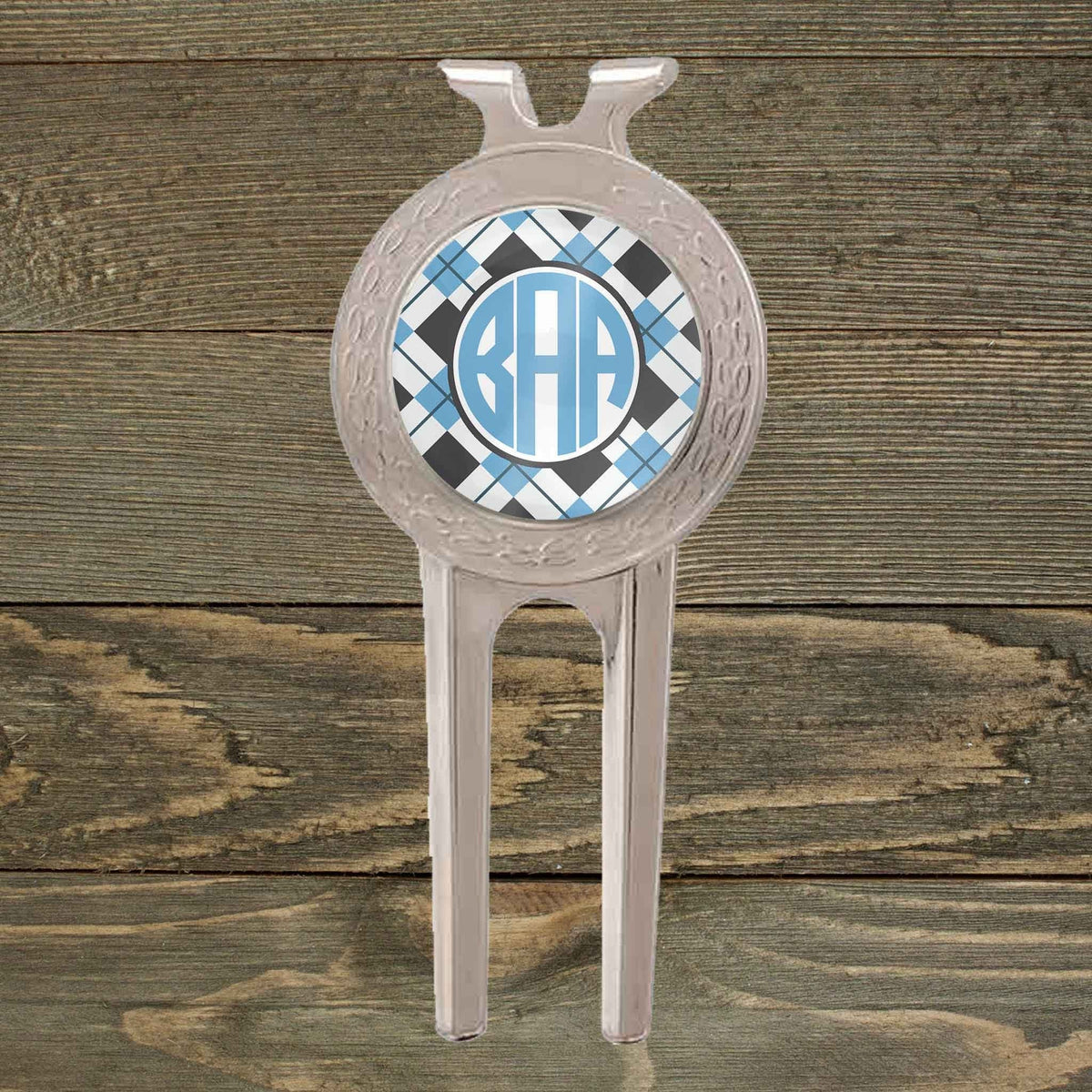 Personalized Divot Repair Tool | Golf Accessories | Golf Gifts | Light Blue Argyle