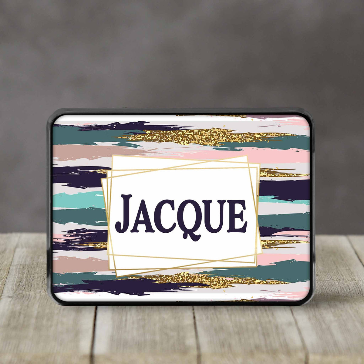 Personalized Trailer Hitch Cover | Custom Car Accessories | Blue &amp; Pink Brush Stroke