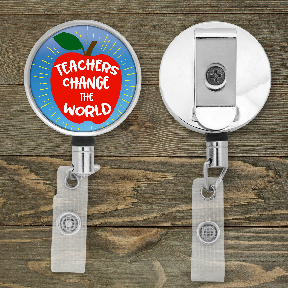 Customized Badge Reel | Personalized Office Accessories | Photo Badge Reel | Teachers Change the World