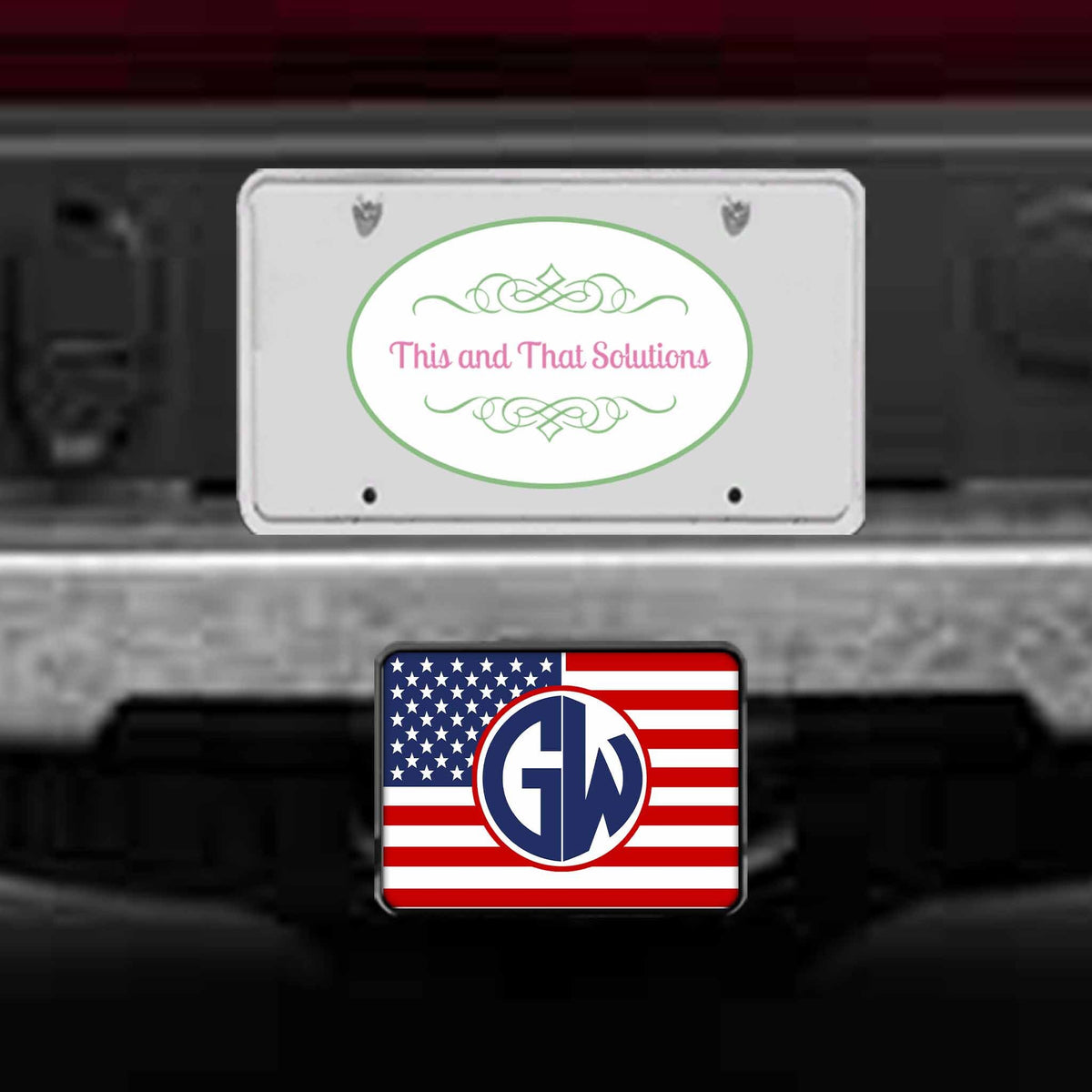 Personalized Trailer Hitch Cover | Custom Car Accessories | American Flag Monogram