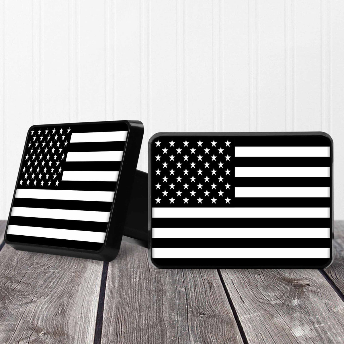 Personalized Trailer Hitch Cover | Custom Car Accessories | American Flag Black &amp; White