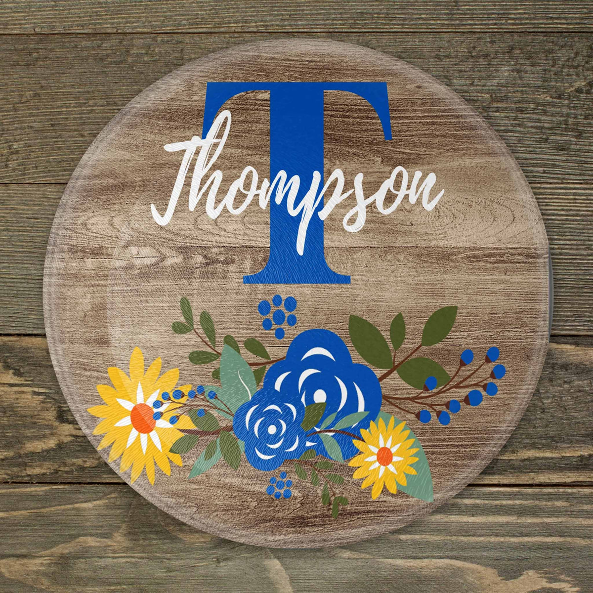 Personalized Cutting Board | Custom Glass Cutting Board | Faux Wood Sunflower