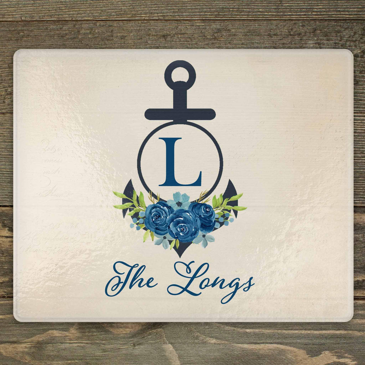 Personalized Cutting Board | Custom Glass Cutting Board | Anchor with Navy Roses