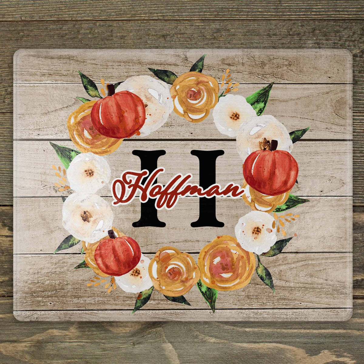 Personalized Cutting Board | Custom Glass Cutting Board | Fall Watercolor Wreath