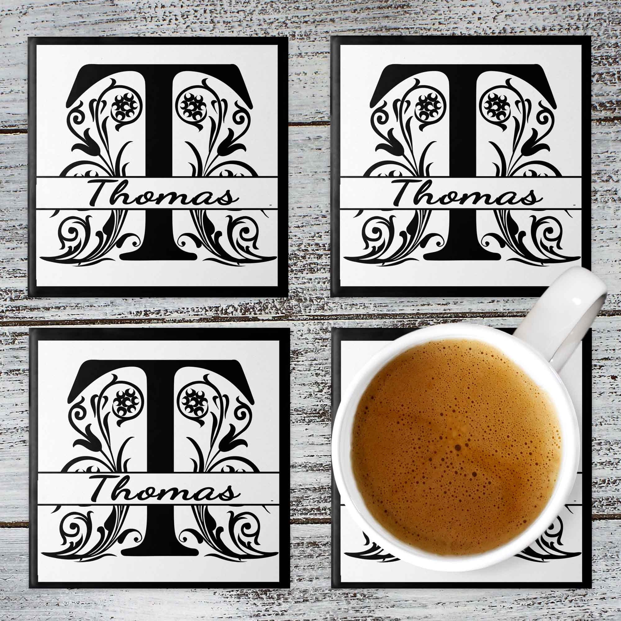 Personalized Coasters | Custom Stone Coaster Set | Regal Split Monogram | Set of 4