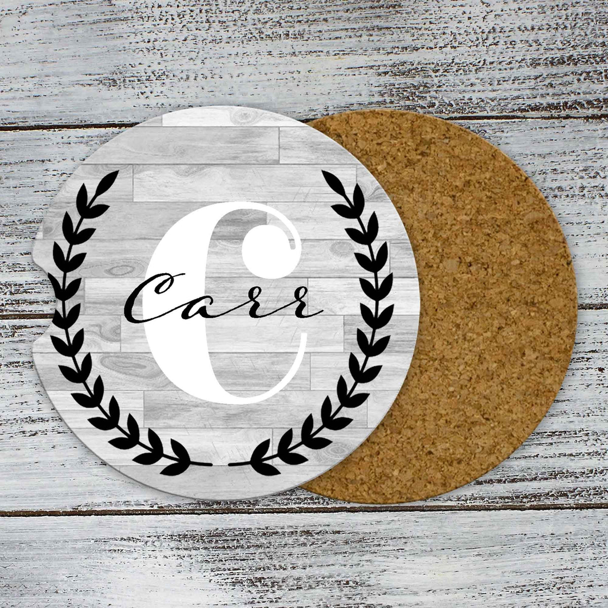 Personalized Car Coasters | Custom Car Accessories | Laurel Wreath | Set of 2
