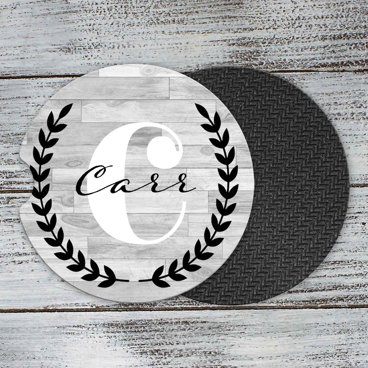 Personalized Car Coasters | Custom Car Accessories | Laurel Wreath | Set of 2