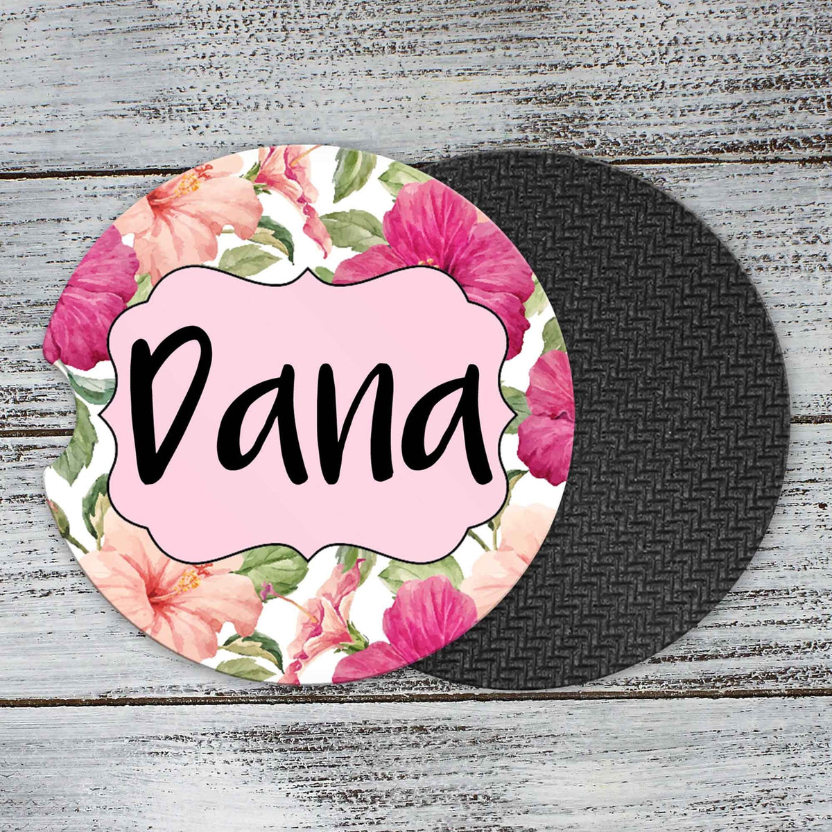 Personalized Car Coasters | Custom Car Accessories | Floral Hibiscus | Set of 2