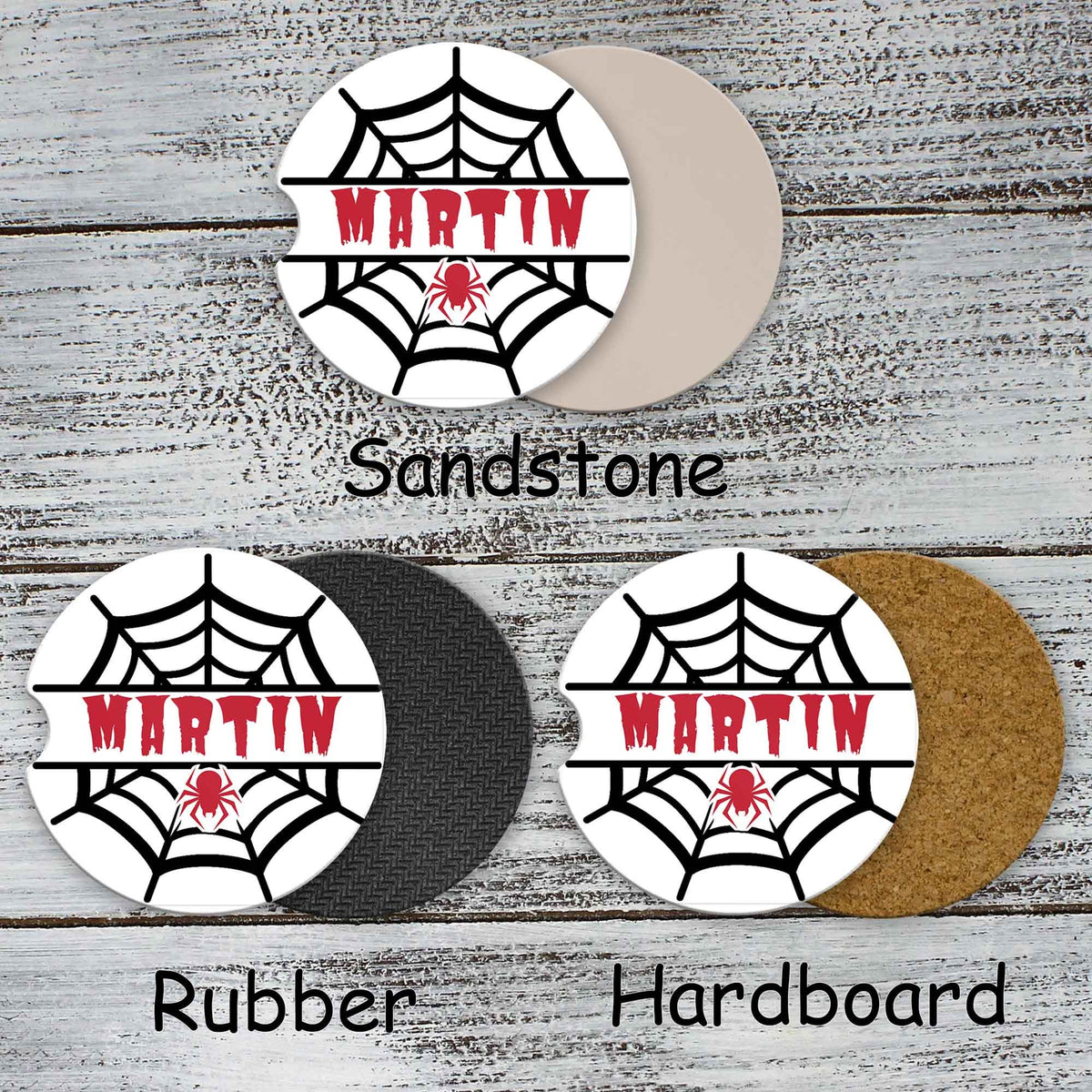 Personalized Car Coasters | Custom Car Accessories | Spider Red | Set of 2
