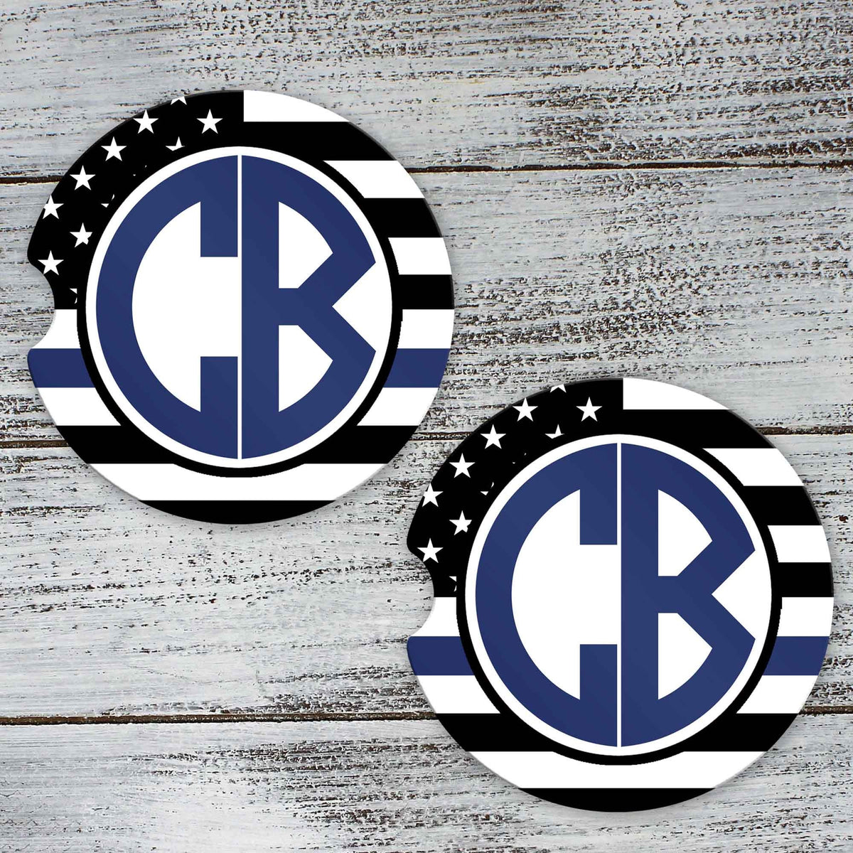 Personalized Car Coasters | Custom Car Accessories | Blue Line | Set of 2