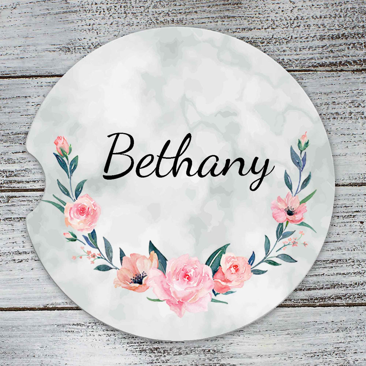 Personalized Car Coasters | Custom Car Accessories | Blush Pink Bloom | Set of 2