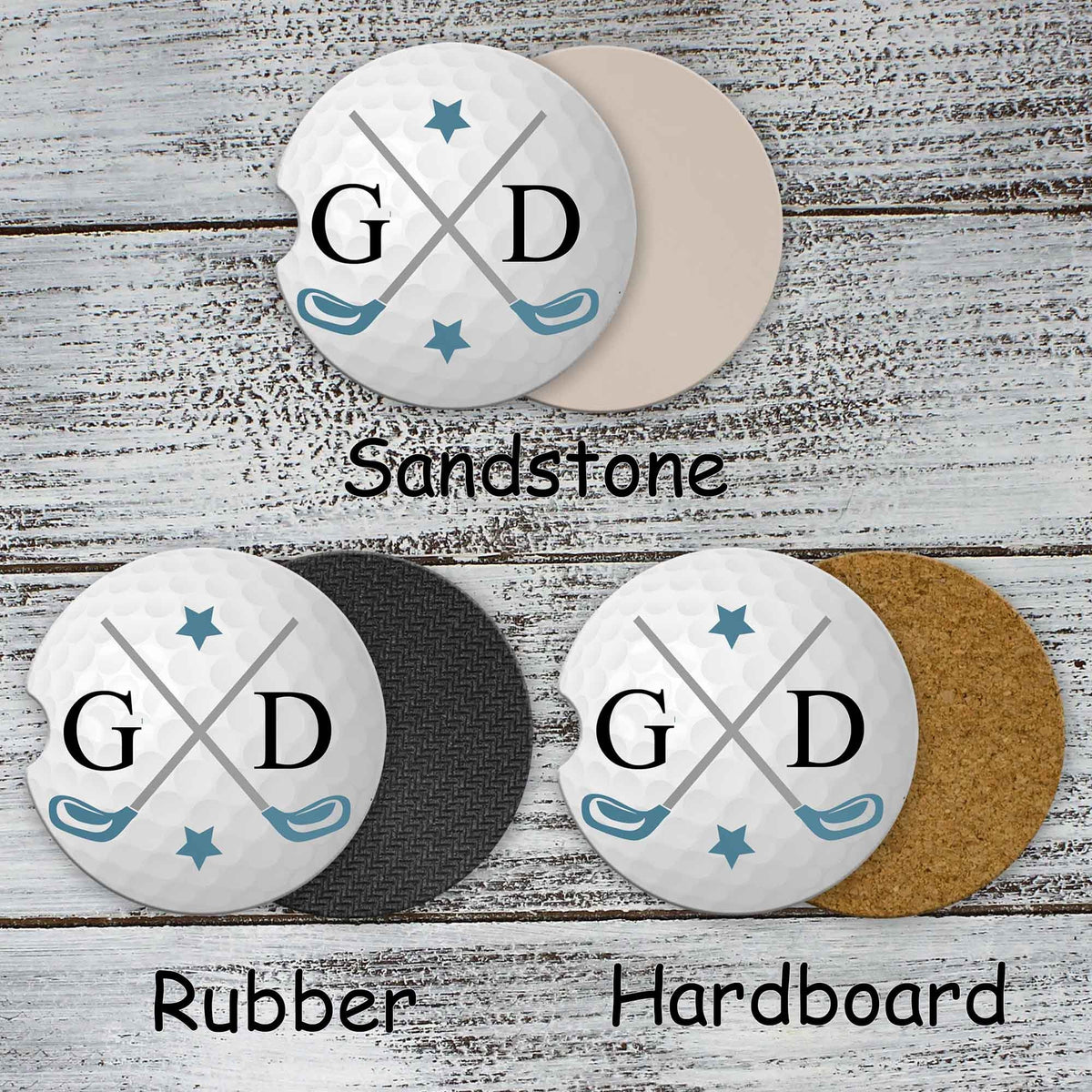 Personalized Car Coasters | Custom Car Accessories | Golf Clubs | Set of 2