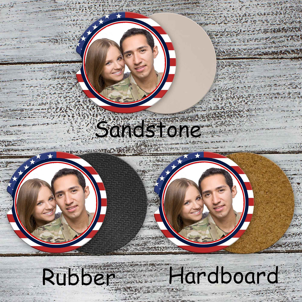 Personalized Car Coasters | Custom Car Accessories | Flag Photo Frame | Set of 2