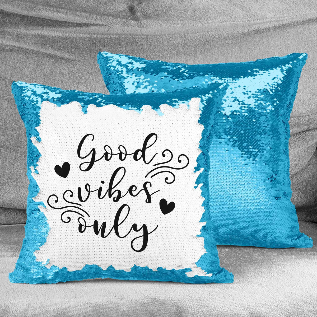 Personalized Sequin Throw Pillow | Custom Sequin Pillow | Good Vibes Only