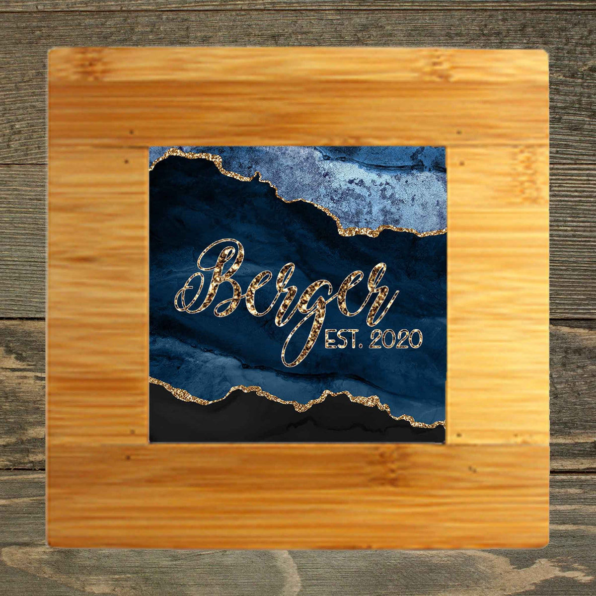 Personalized Iron Trivet | Custom Kitchen Gifts | Navy and Gold Agate