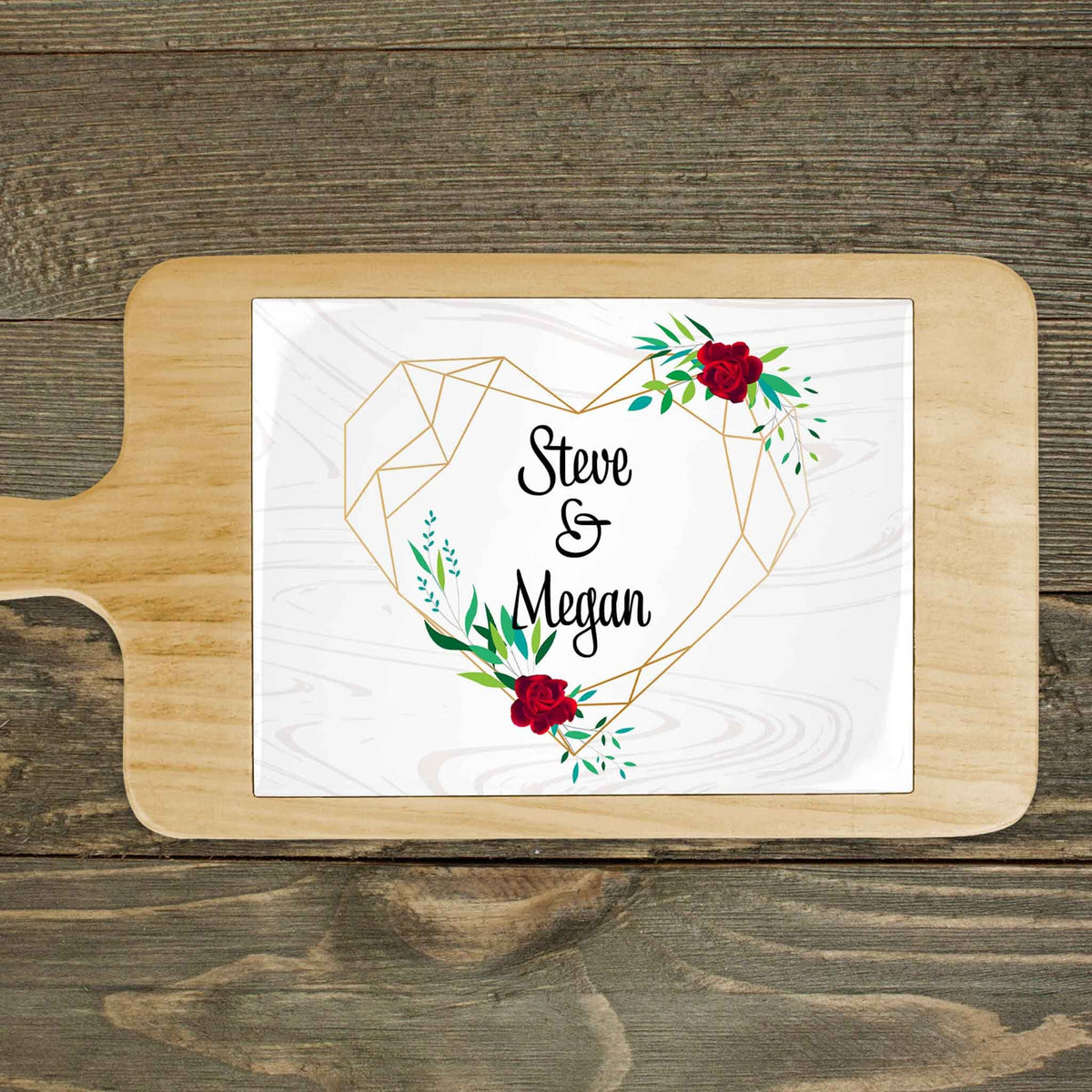 Personalized Wood Cheeseboard | Custom Wine Accessories | Red Floral Heart Monogram