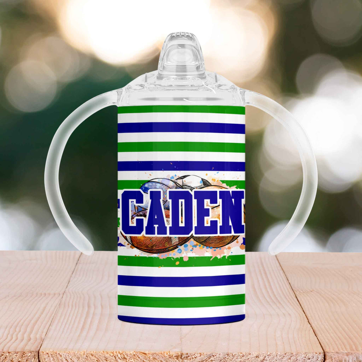 Custom Sippy Cup | Personalized Toddler Cup | Baby Gifts | Blue &amp; Green Sports