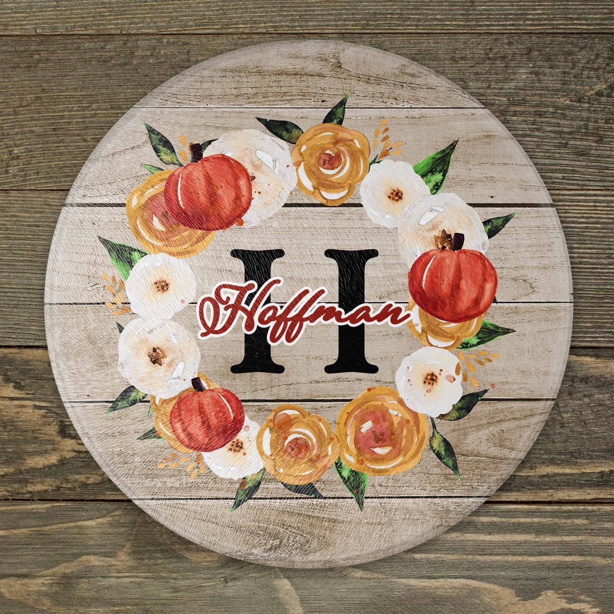 Personalized Cutting Board | Custom Glass Cutting Board | Fall Watercolor Wreath