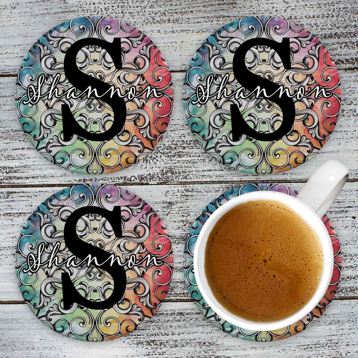 Personalized Coasters | Custom Stone Coaster Set | Colorful | Set of 4