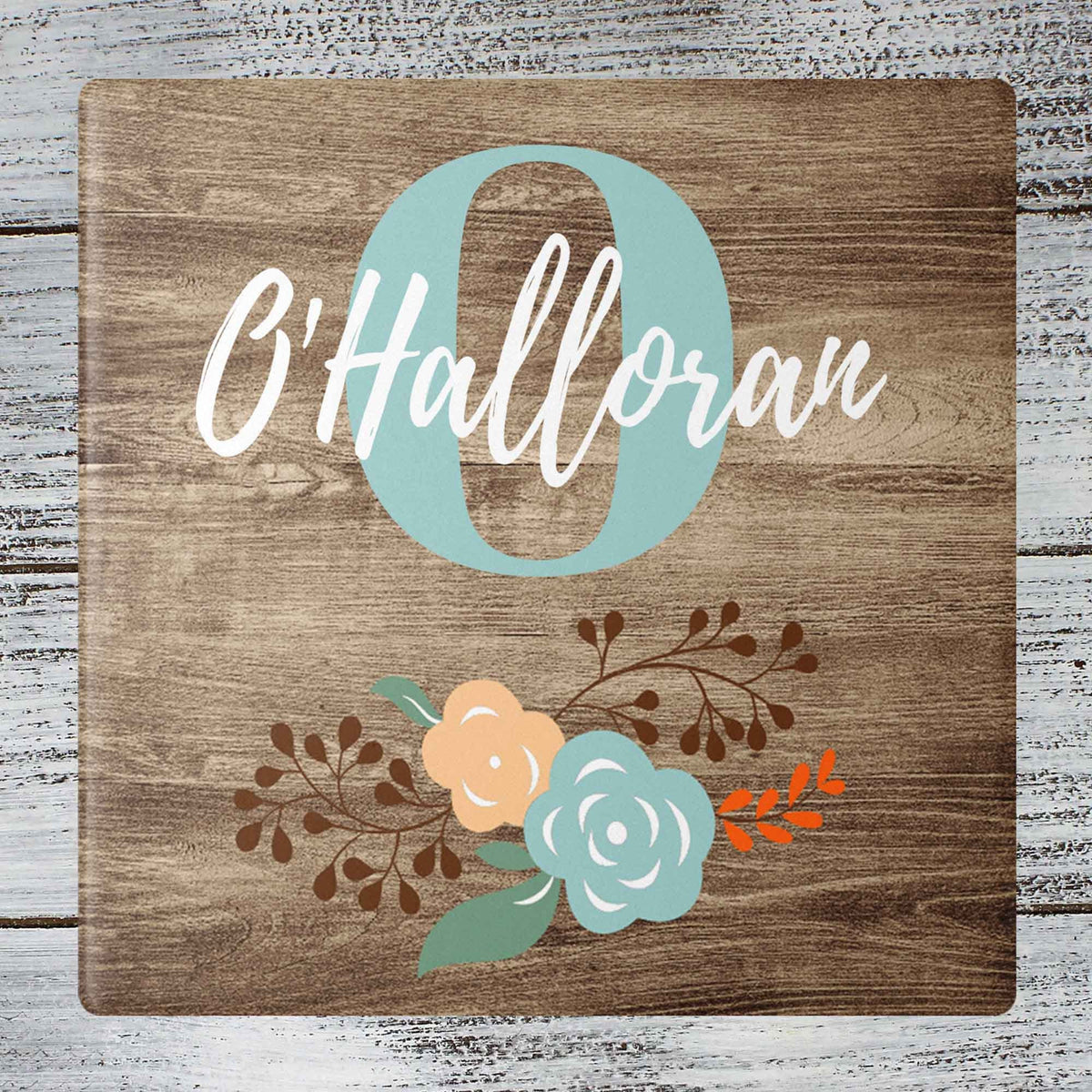 Personalized Coasters | Custom Stone Coaster Set | Faux Wood Floral | Set of 4
