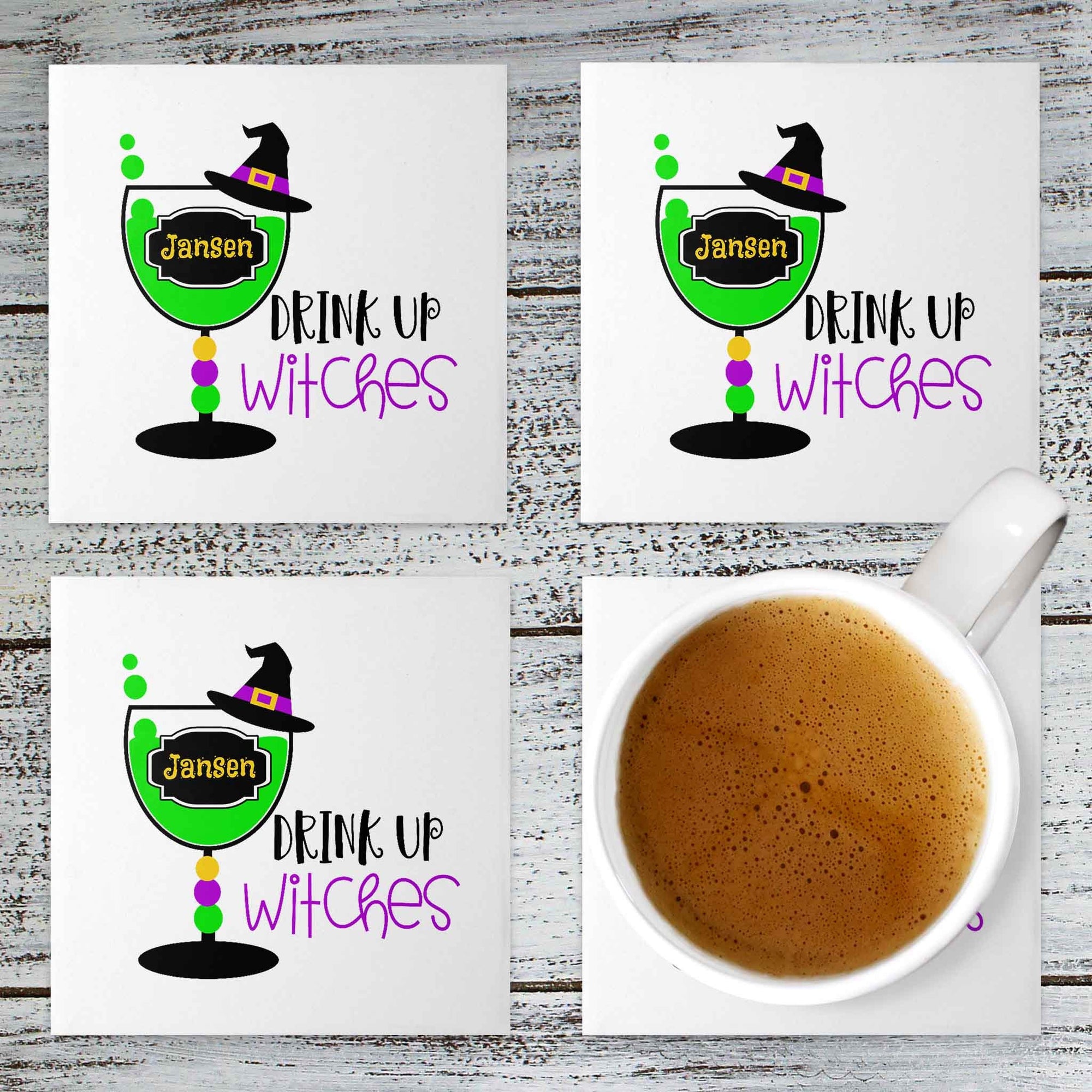 Personalized Coasters | Custom Stone Coaster Set | Drink up Witches | Set of 4