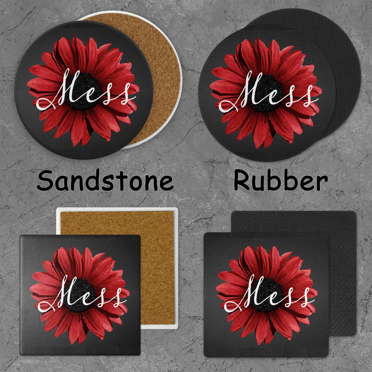 Personalized Coasters | Custom Stone Coaster Set | Gerber Daisy | Set of 4