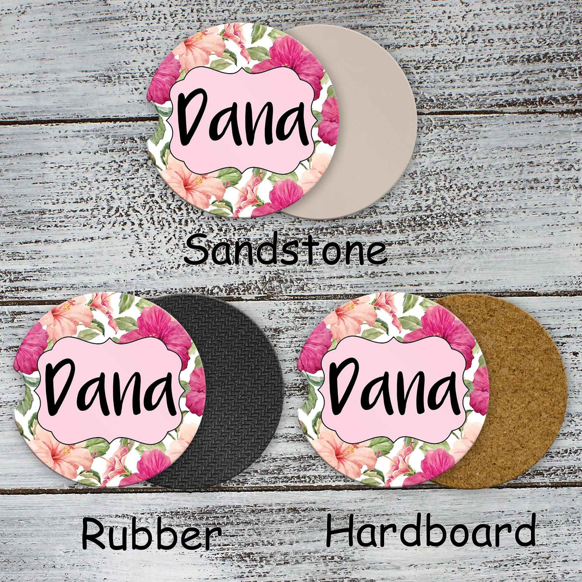 Personalized Car Coasters | Custom Car Accessories | Floral Hibiscus | Set of 2