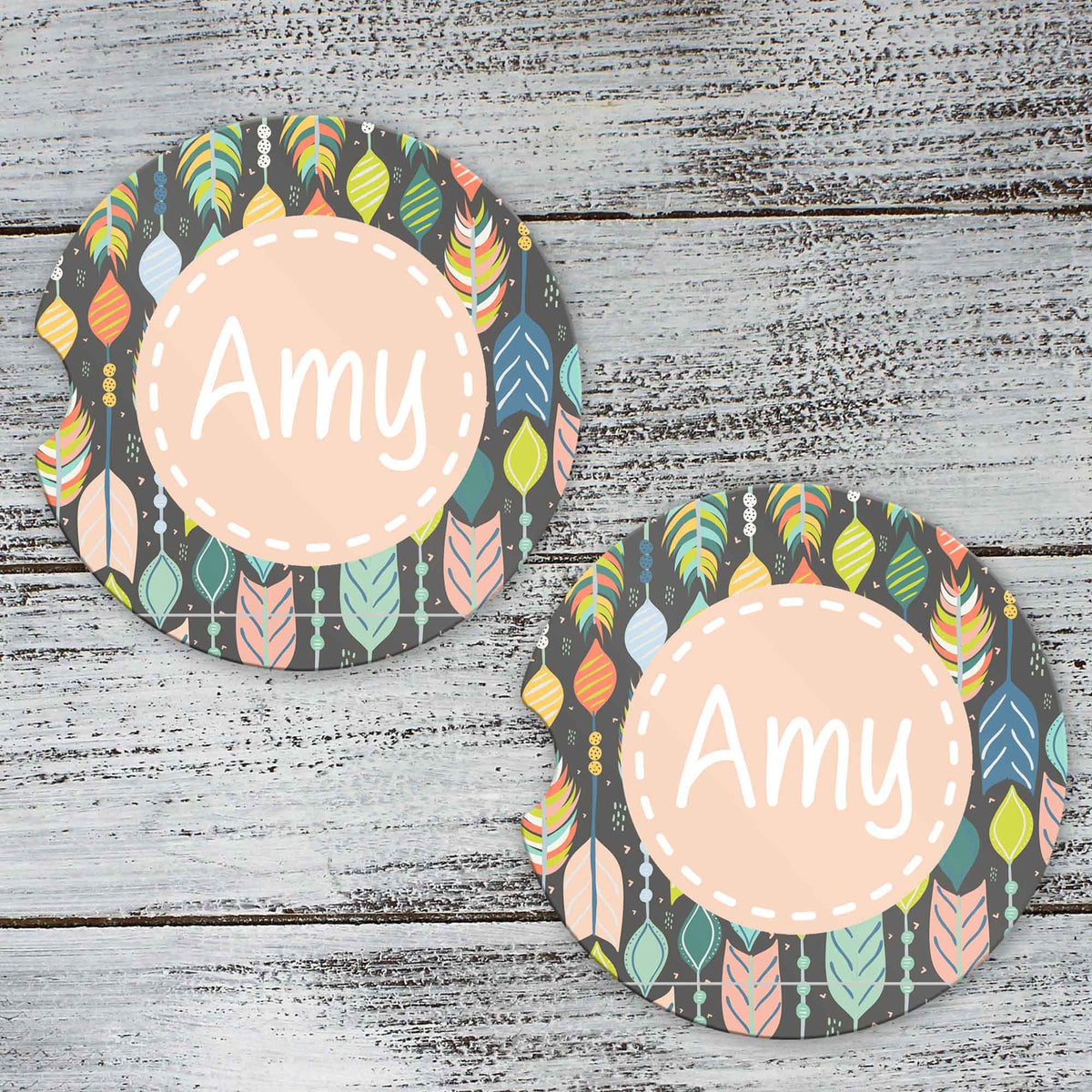 Personalized Car Coasters | Custom Car Accessories | Tribal Arrows | Set of 2