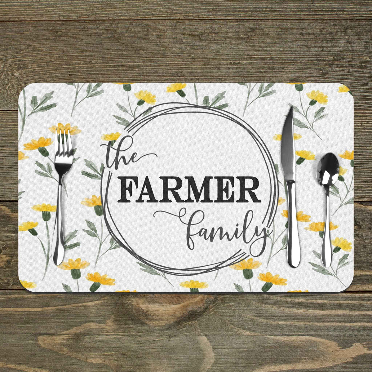 Custom Placemats | Personalized Dining and Serving | Yellow Watercolor Vine Wreath