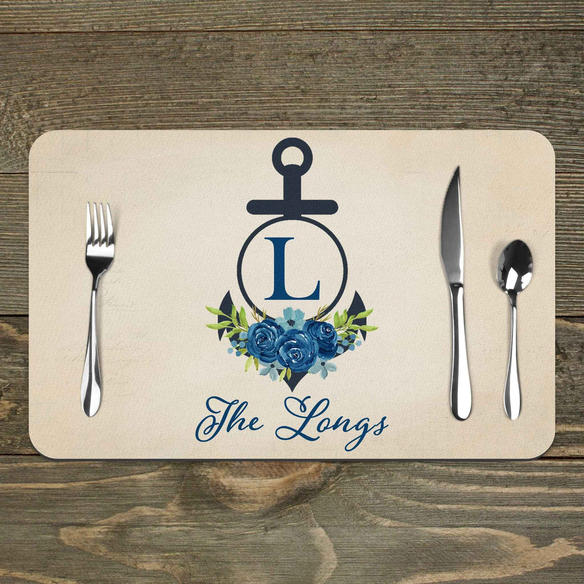 Custom Placemats | Personalized Dining and Serving | Anchor with Navy Roses