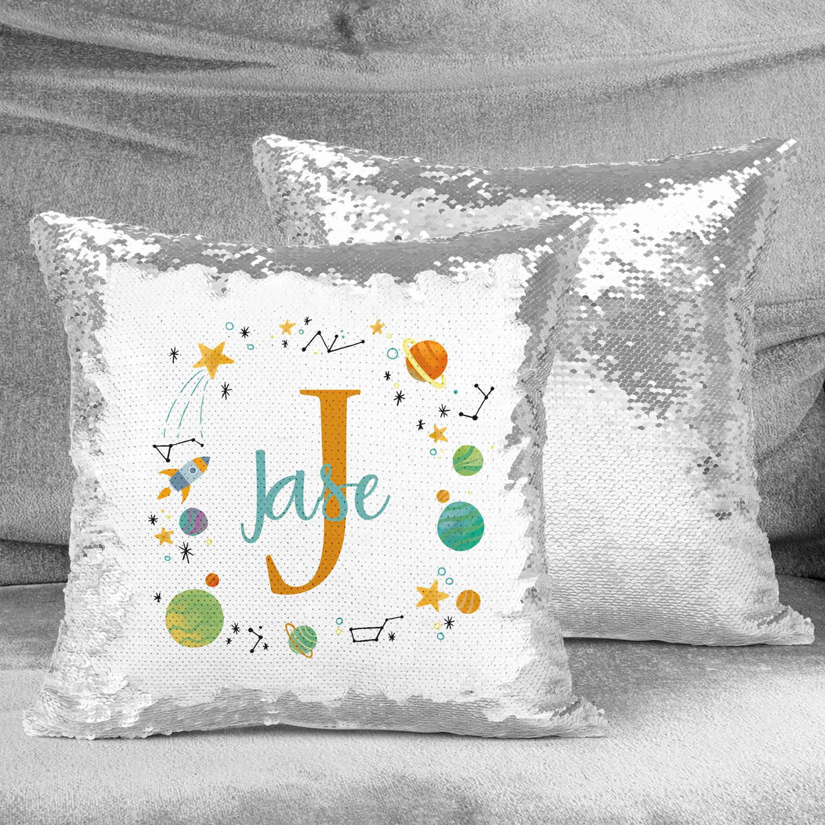 Personalized Sequin Throw Pillow | Custom Sequin Pillow | Outerspace