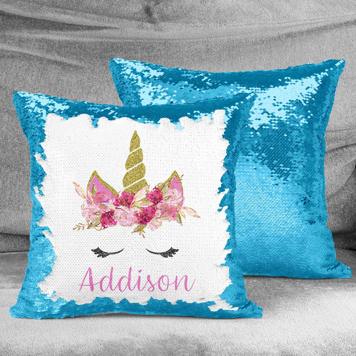 Personalized Sequin Throw Pillow | Custom Sequin Pillow | Spring Unicorn