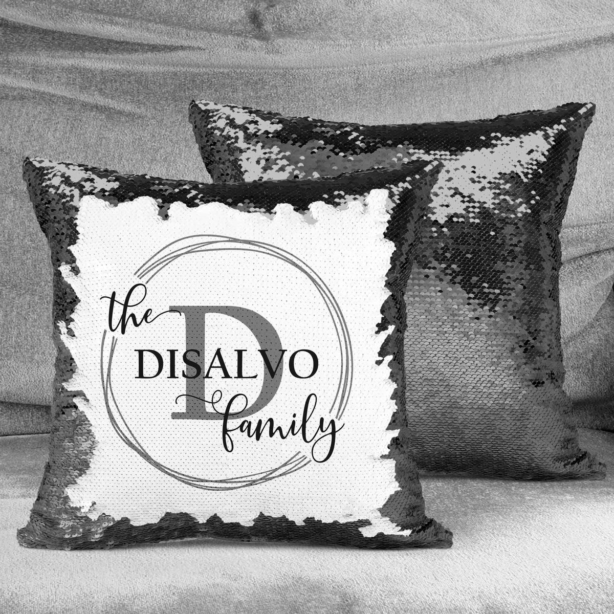 Personalized Sequin Throw Pillow | Custom Sequin Pillow | Family Vine Monogram