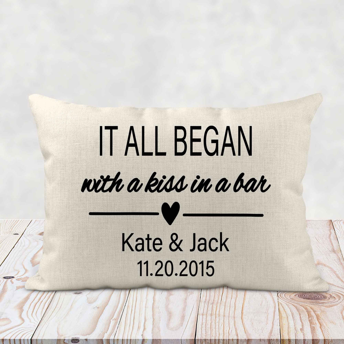 Personalized Lumbar Pillow | Custom Decorative Pillow | It all began with a kiss