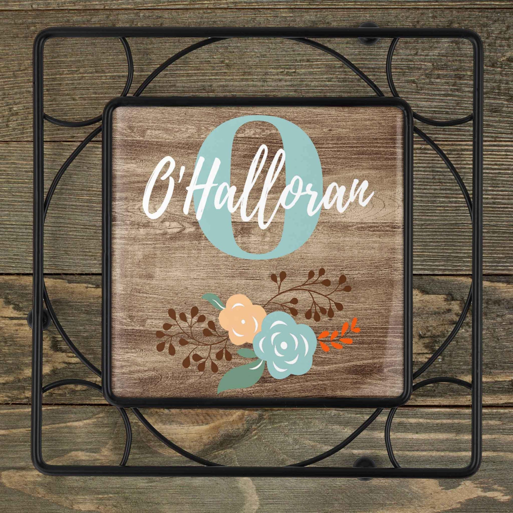 Personalized Iron Trivet | Custom Kitchen Gifts | Faux Wood Floral