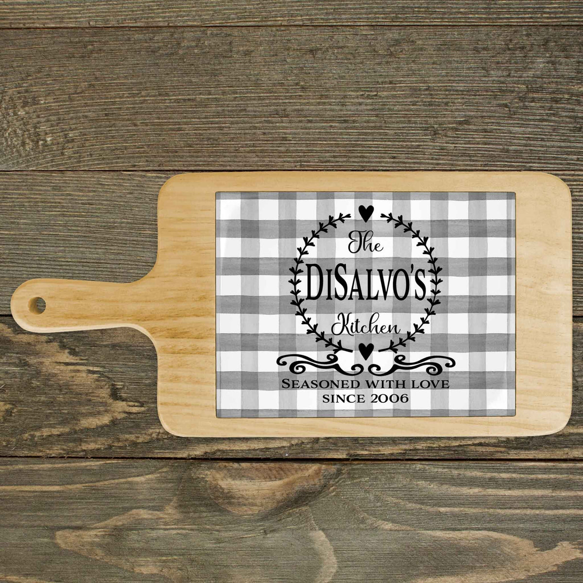 Personalized Wood Cheeseboard | Custom Wine Accessories | Seasoned with Love Black and White