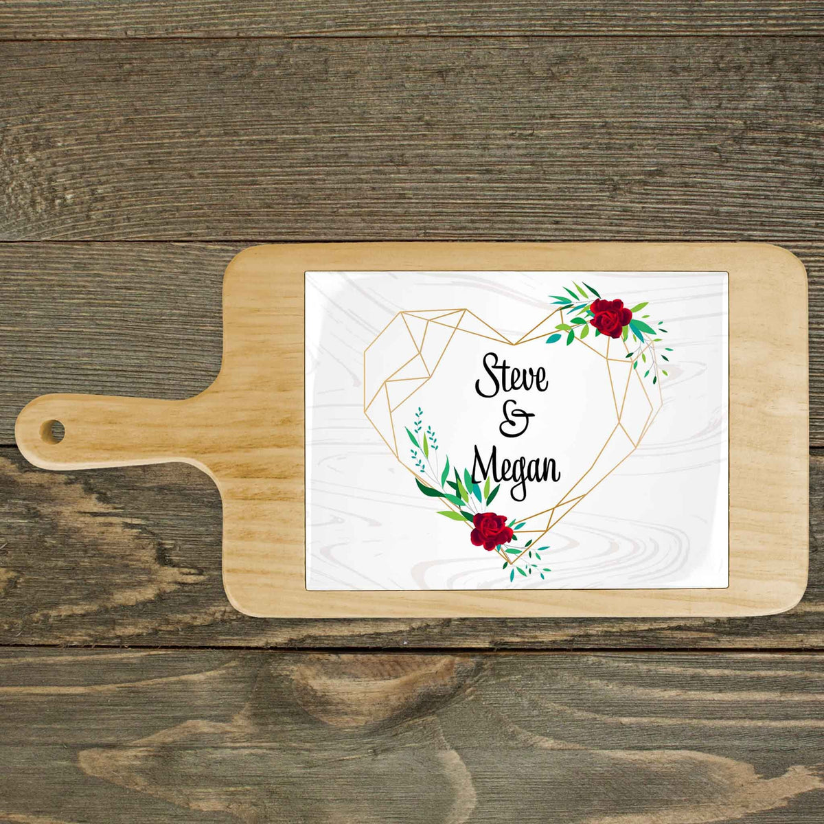 Personalized Wood Cheeseboard | Custom Wine Accessories | Red Floral Heart Monogram