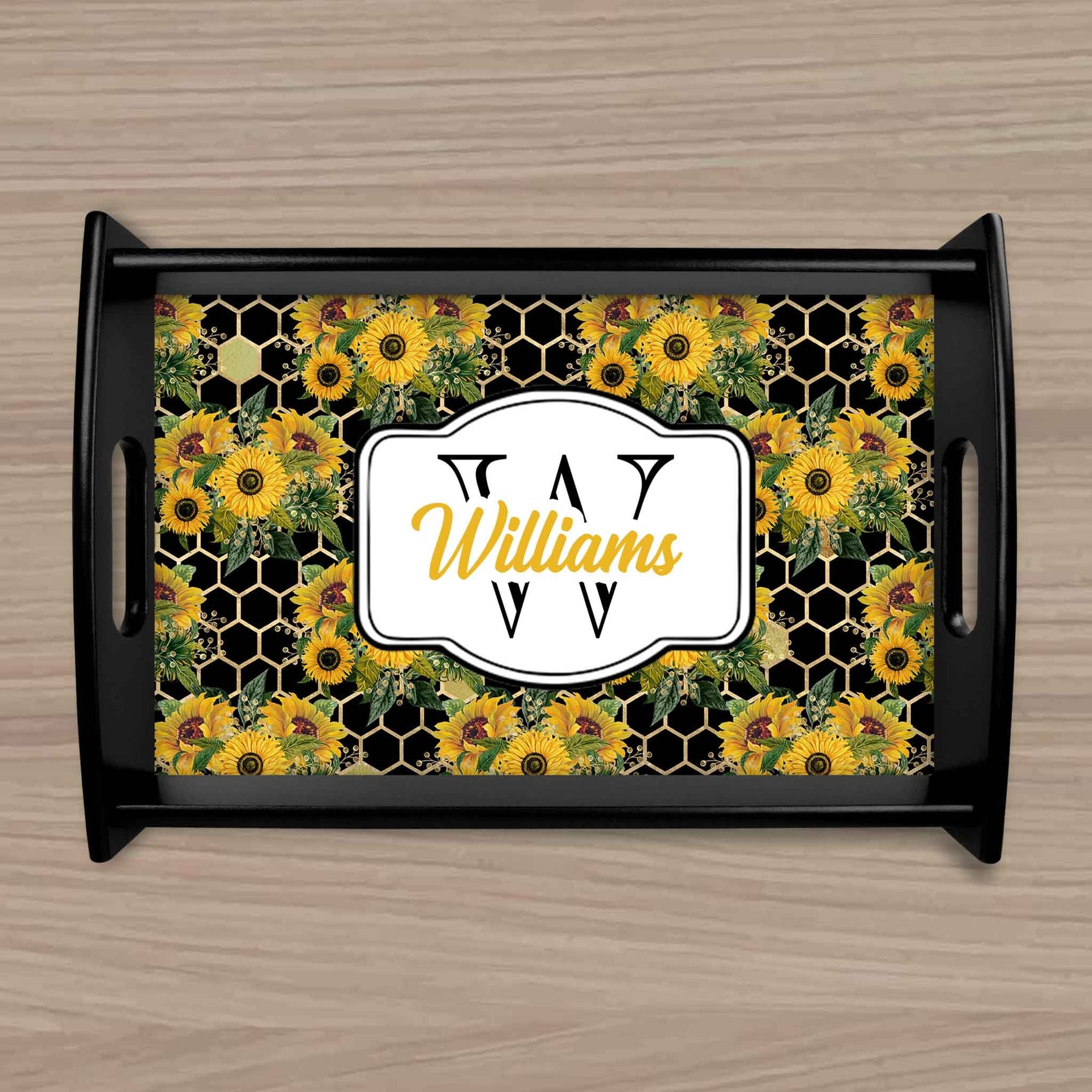 Custom Wood Serving Tray | Persoanlized Kitchen Accessories | Sunflower Black