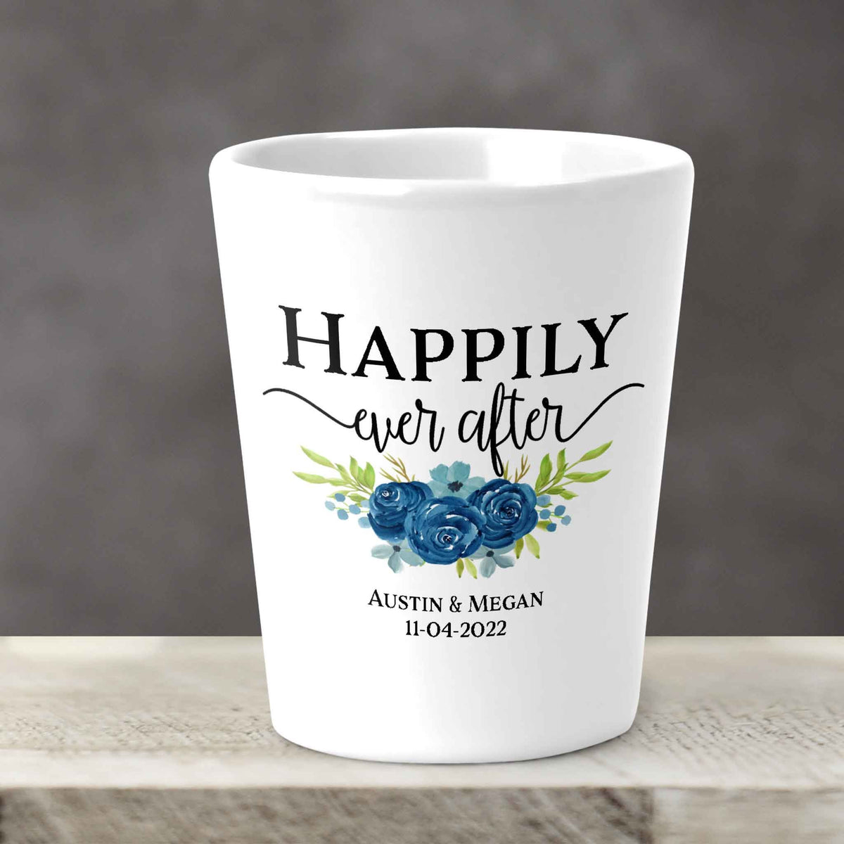 Custom Shot Glass | Personalized Shot Glass | Happily Ever After All Navy Bouquet