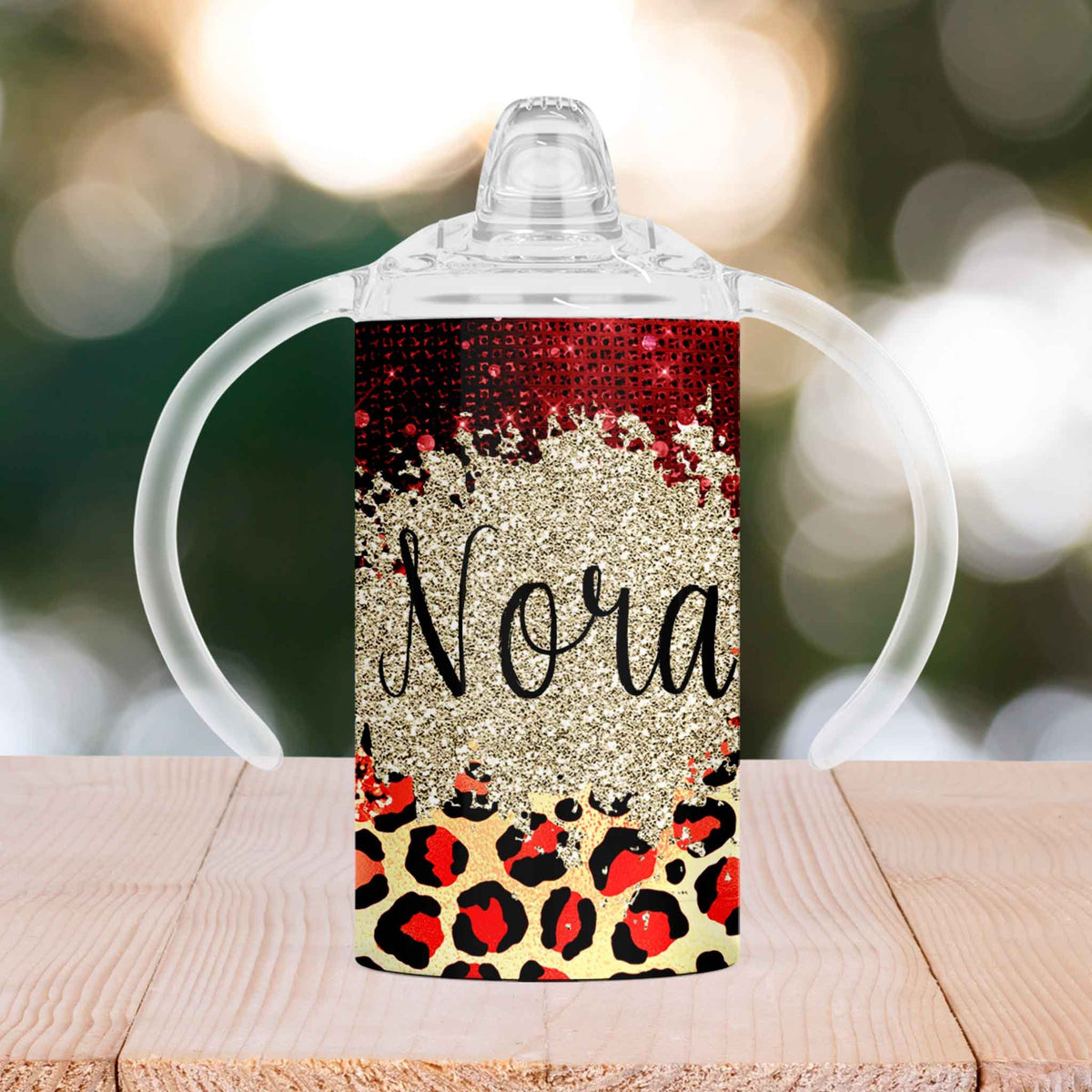 Custom Sippy Cup | Personalized Toddler Cup | Baby Gifts | Leopard with Red Foil