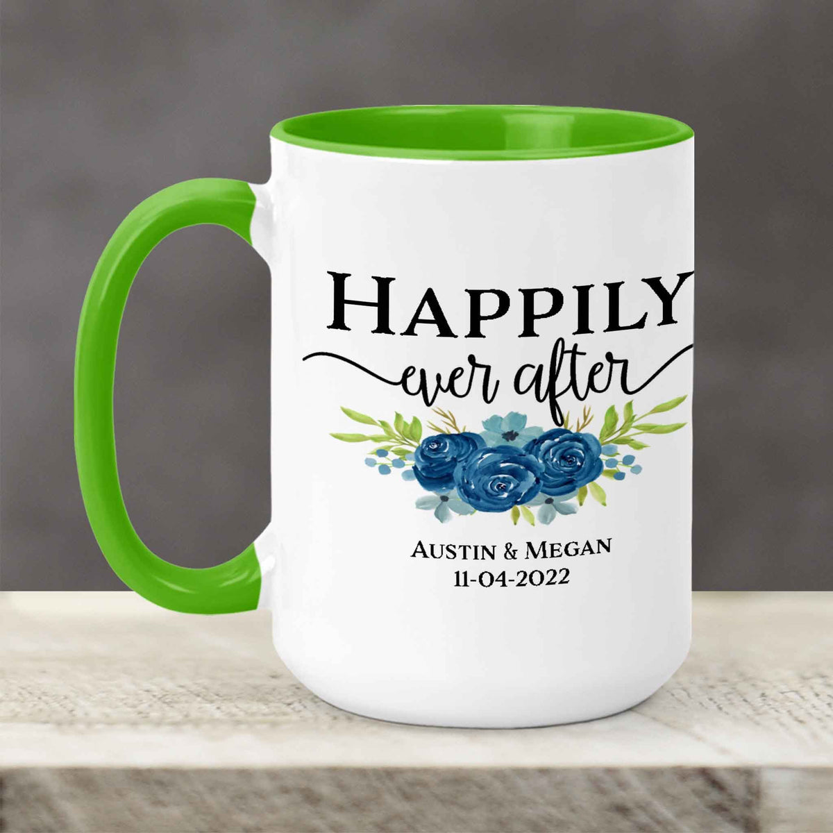 Custom Coffee Mug | Personalized Coffee Mug | Happily Ever After Navy Bouquet