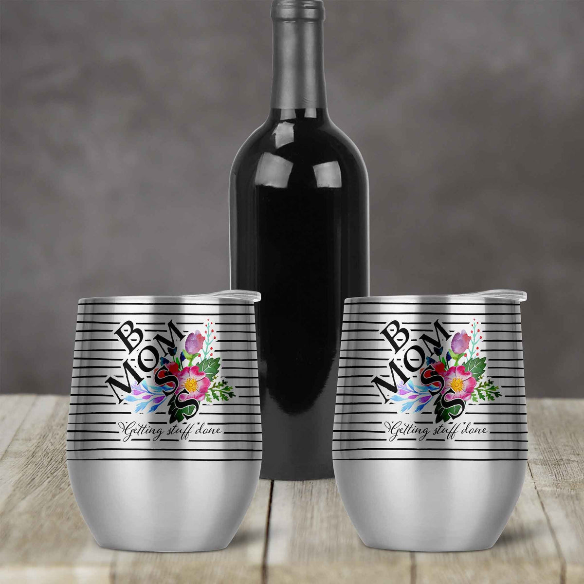 Personalized Stemless Wine Tumbler | Custom Wine Gifts | Wine Glass | Mom Boss